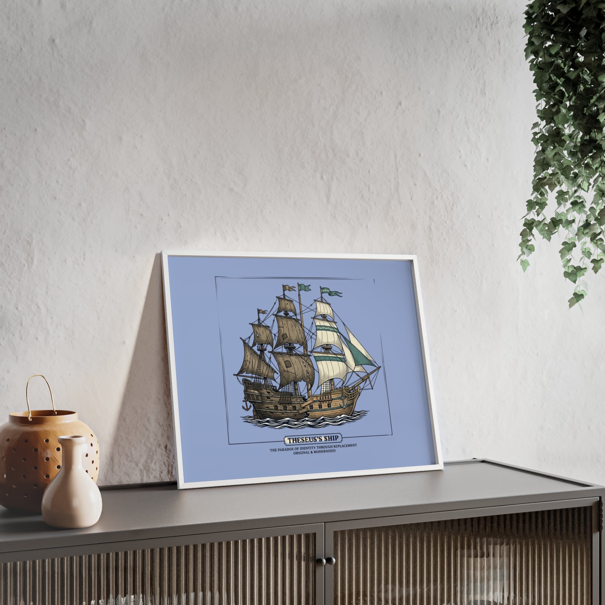 Theseus' Ship Philosophy Poster with Wooden Frame