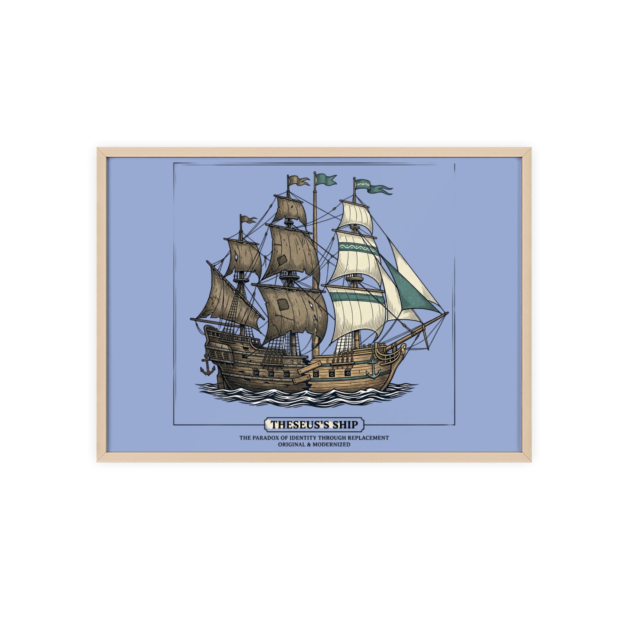Theseus' Ship Philosophy Poster with Wooden Frame