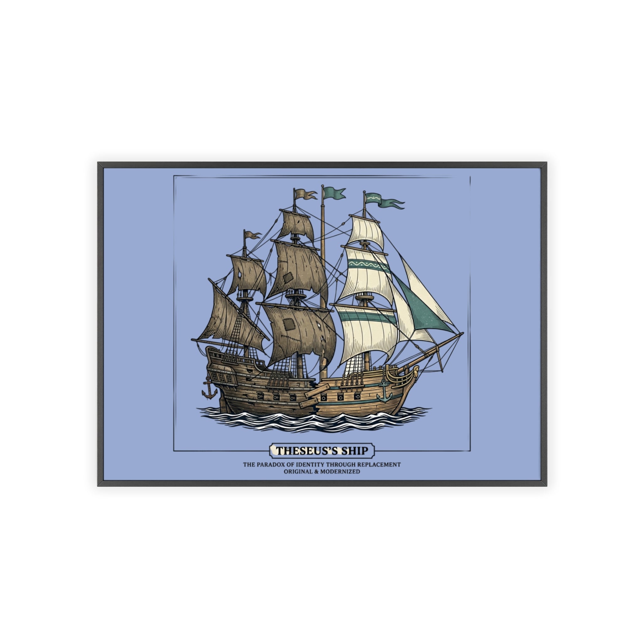Theseus' Ship Philosophy Poster with Wooden Frame