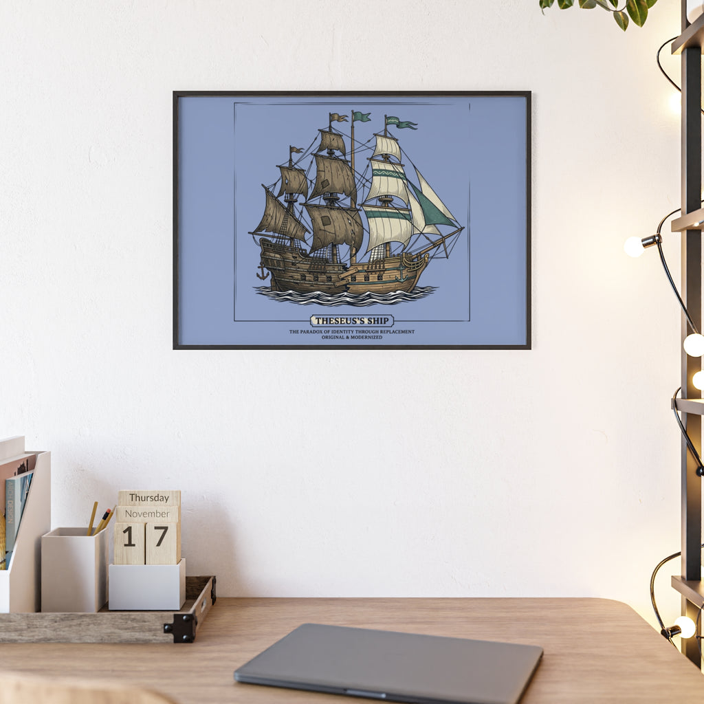 Theseus' Ship Philosophy Poster with Wooden Frame