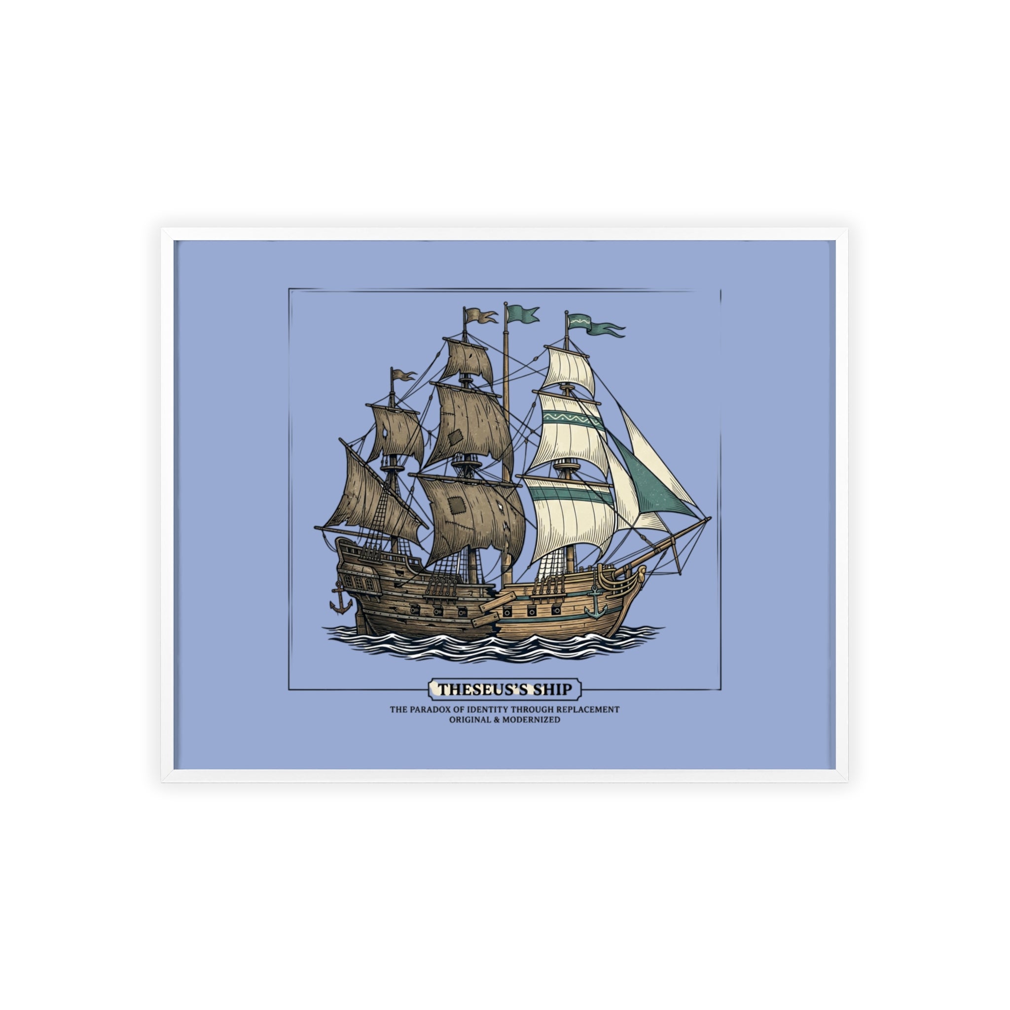 Theseus' Ship Philosophy Poster with Wooden Frame