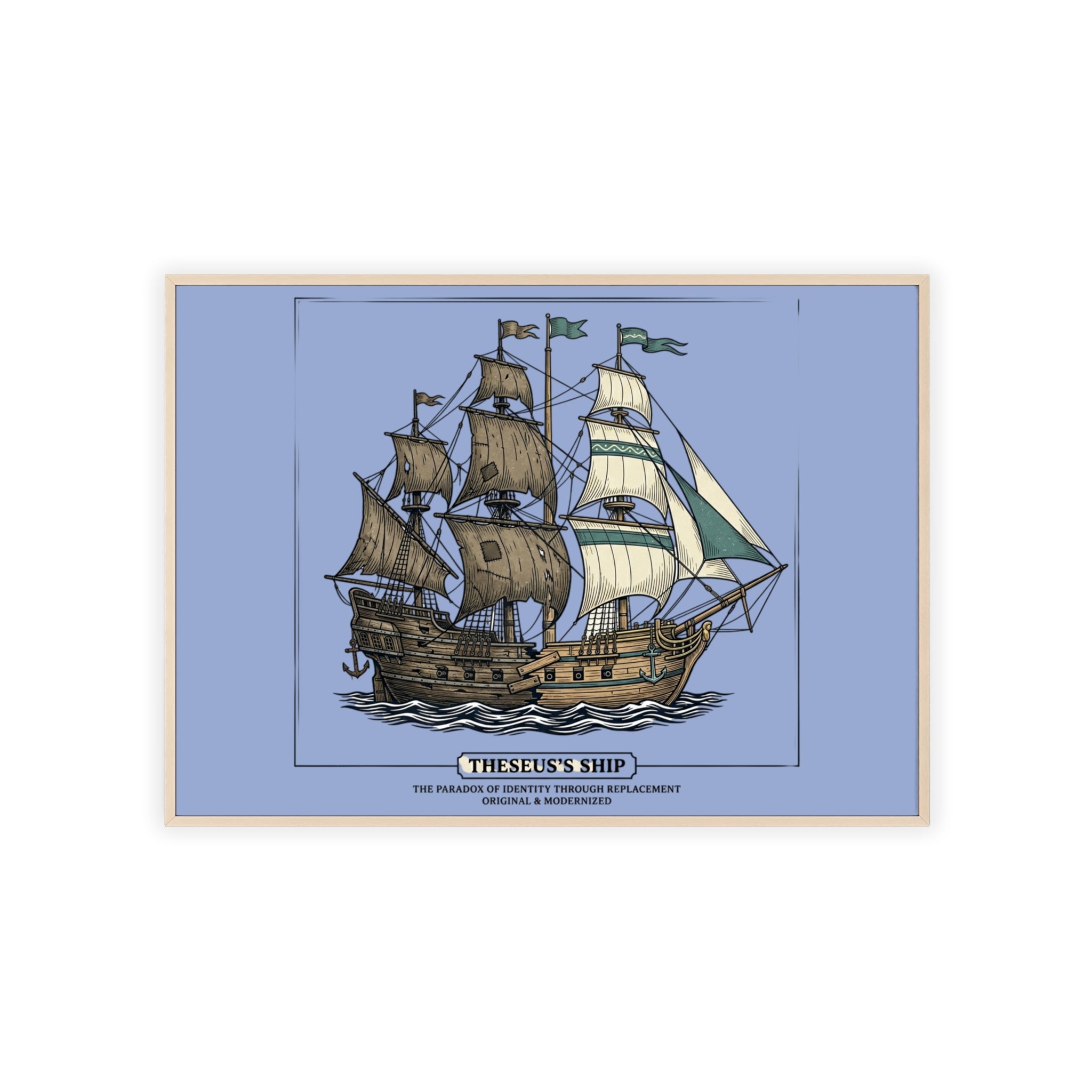Theseus' Ship Philosophy Poster with Wooden Frame