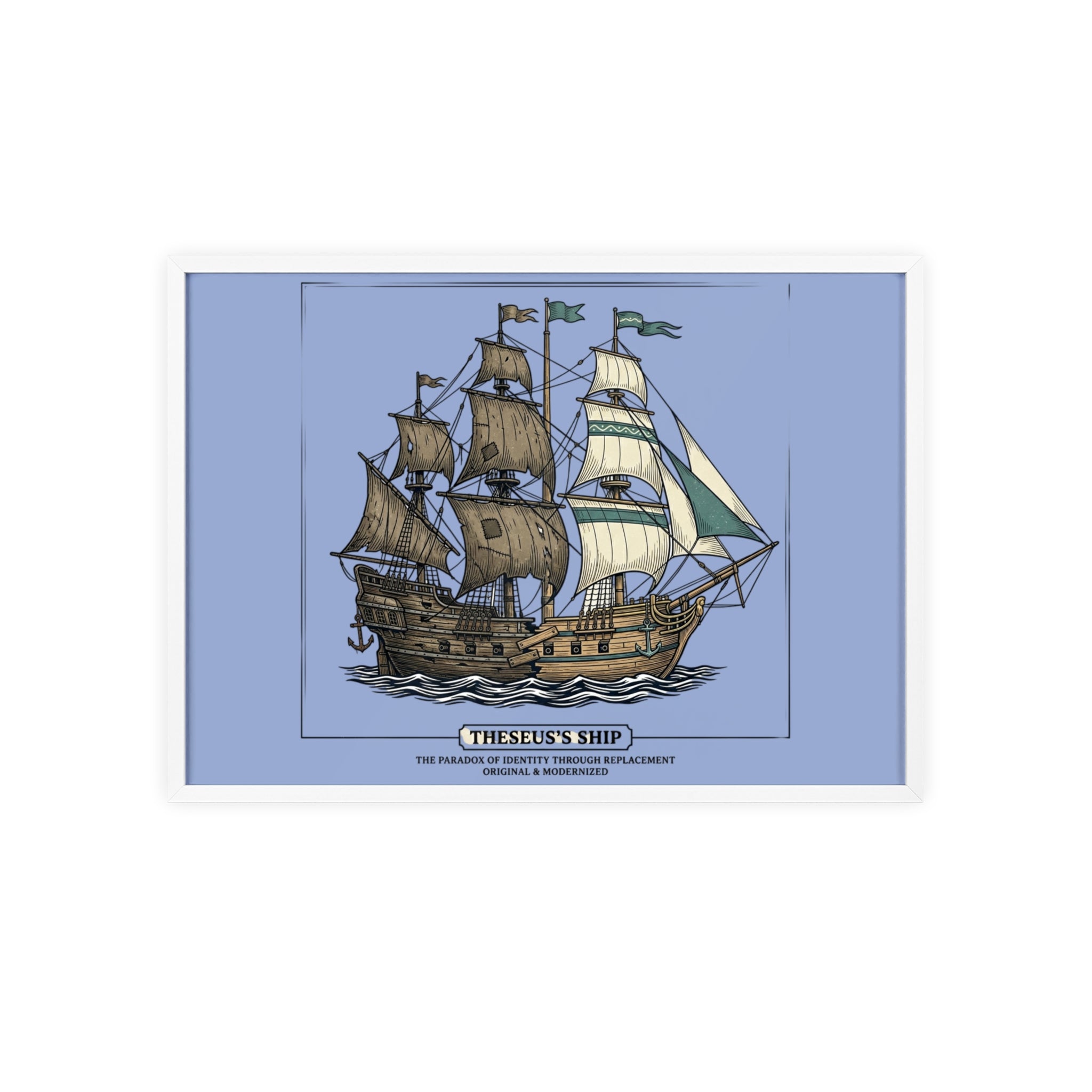 Theseus' Ship Philosophy Poster with Wooden Frame