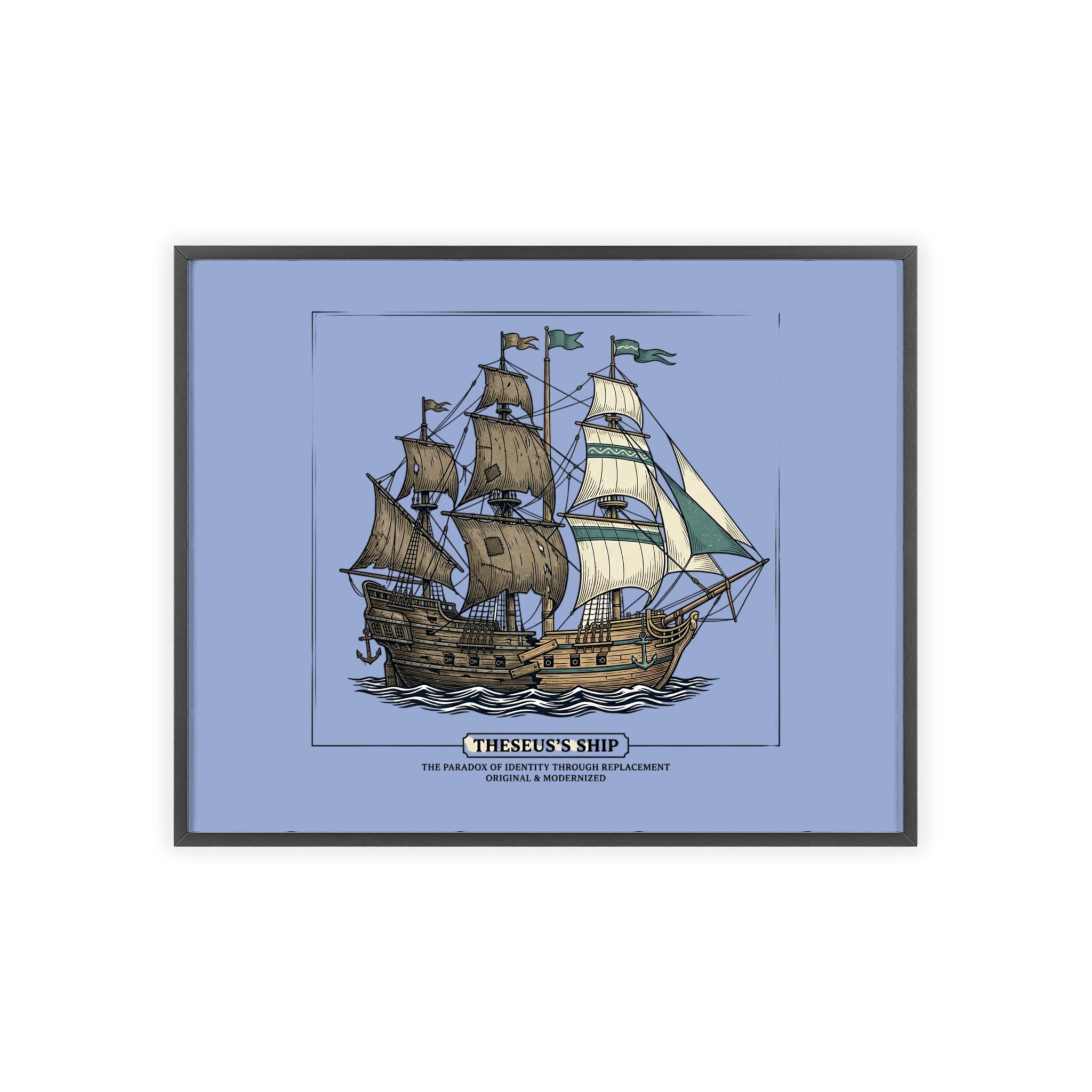 Theseus' Ship Philosophy Poster with Wooden Frame