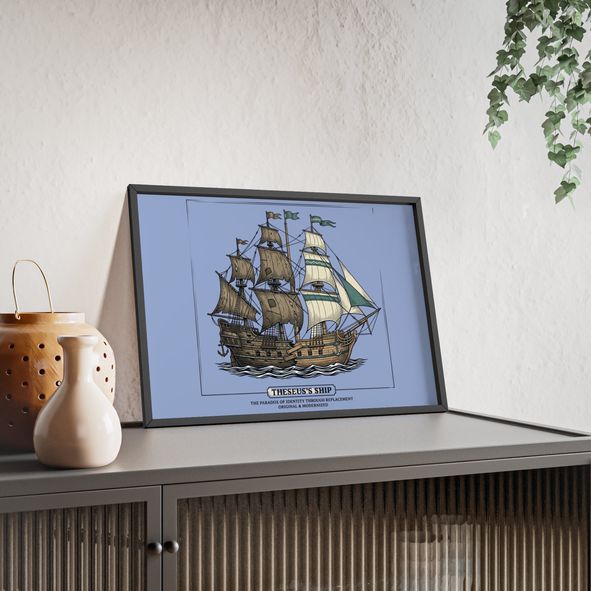Theseus' Ship Philosophy Poster with Wooden Frame