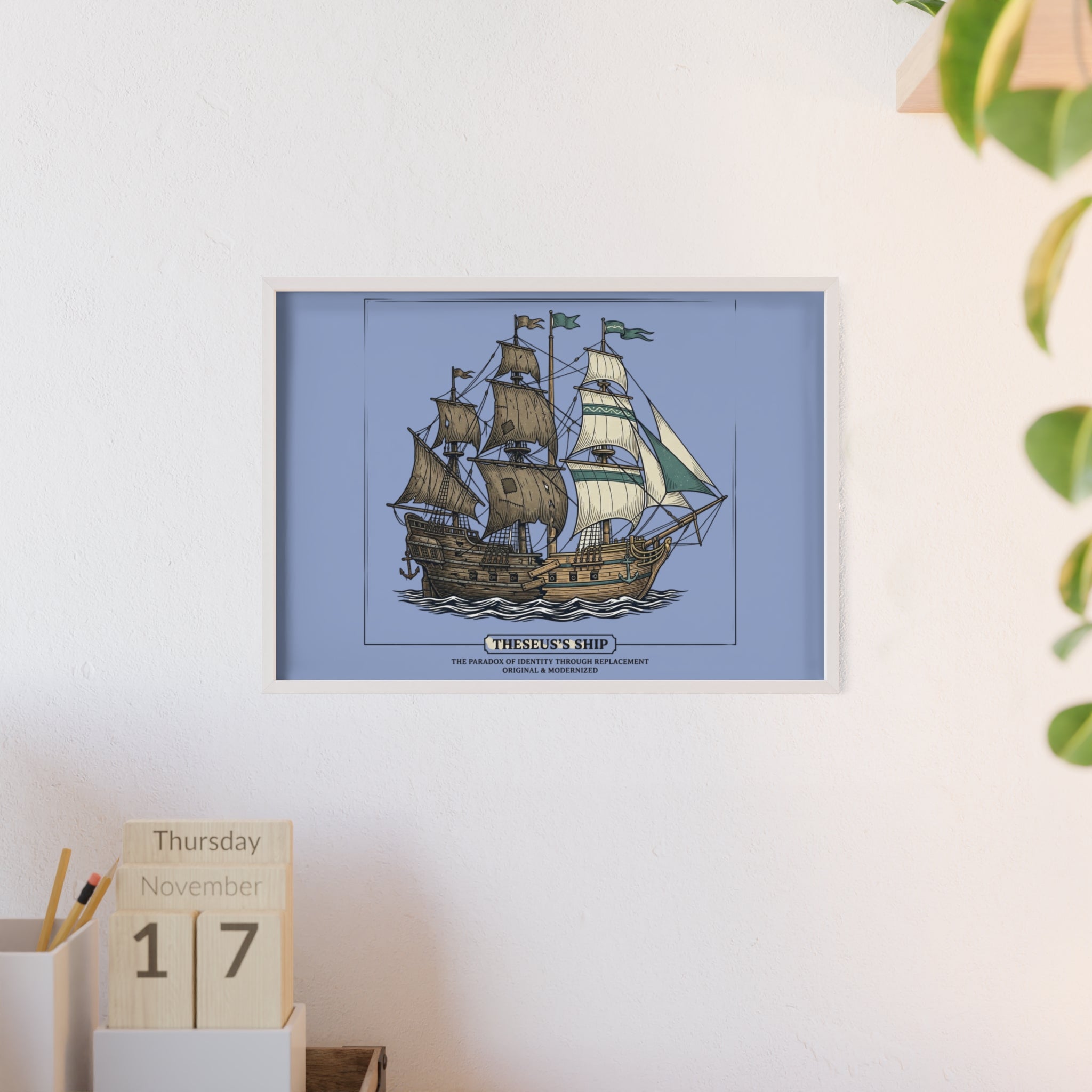 Theseus' Ship Philosophy Poster with Wooden Frame