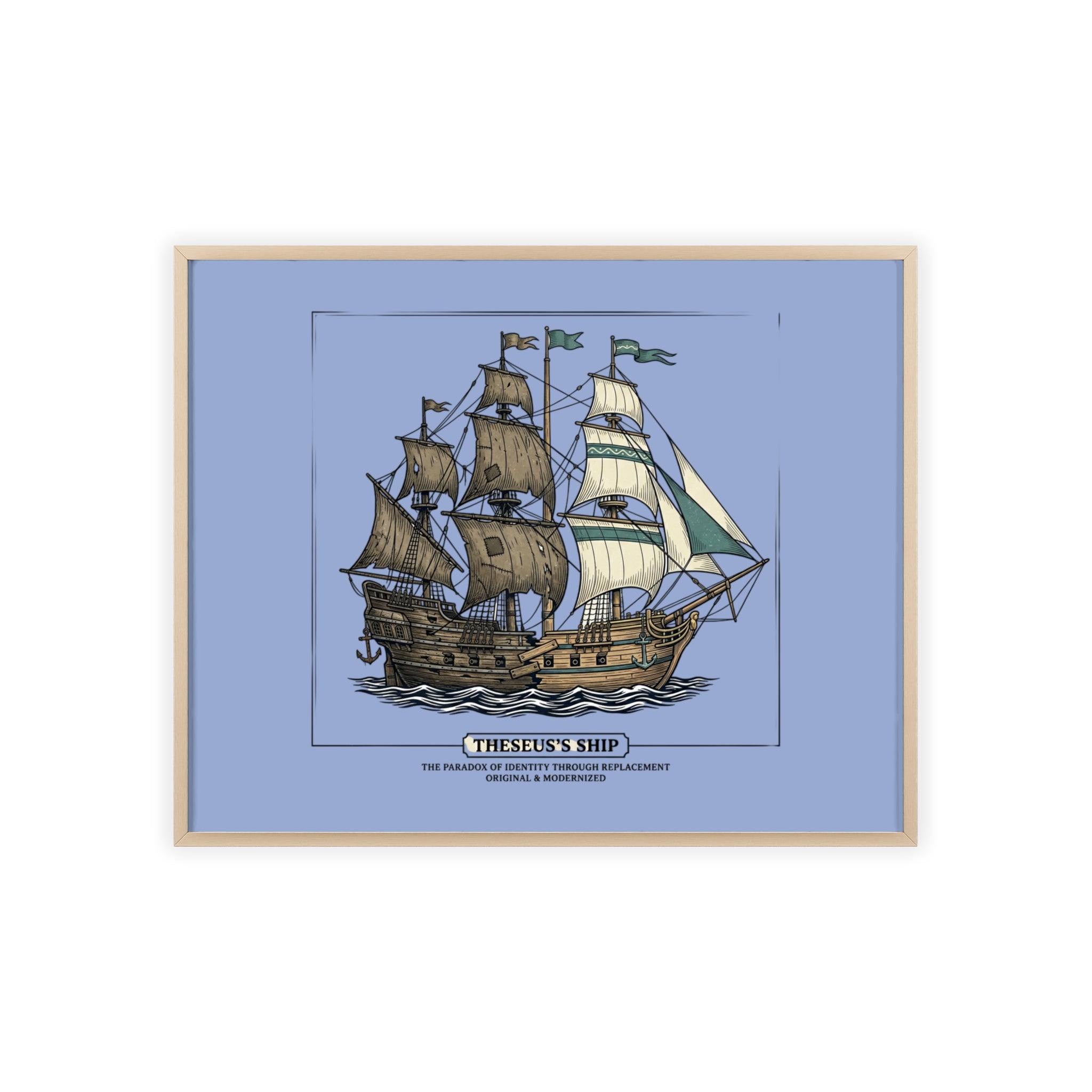 Theseus' Ship Philosophy Poster with Wooden Frame