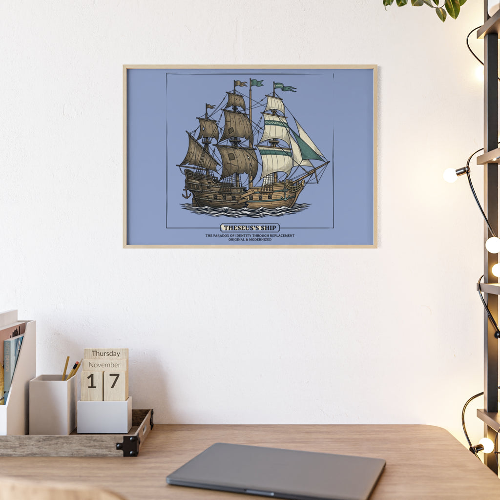 Theseus' Ship Philosophy Poster with Wooden Frame