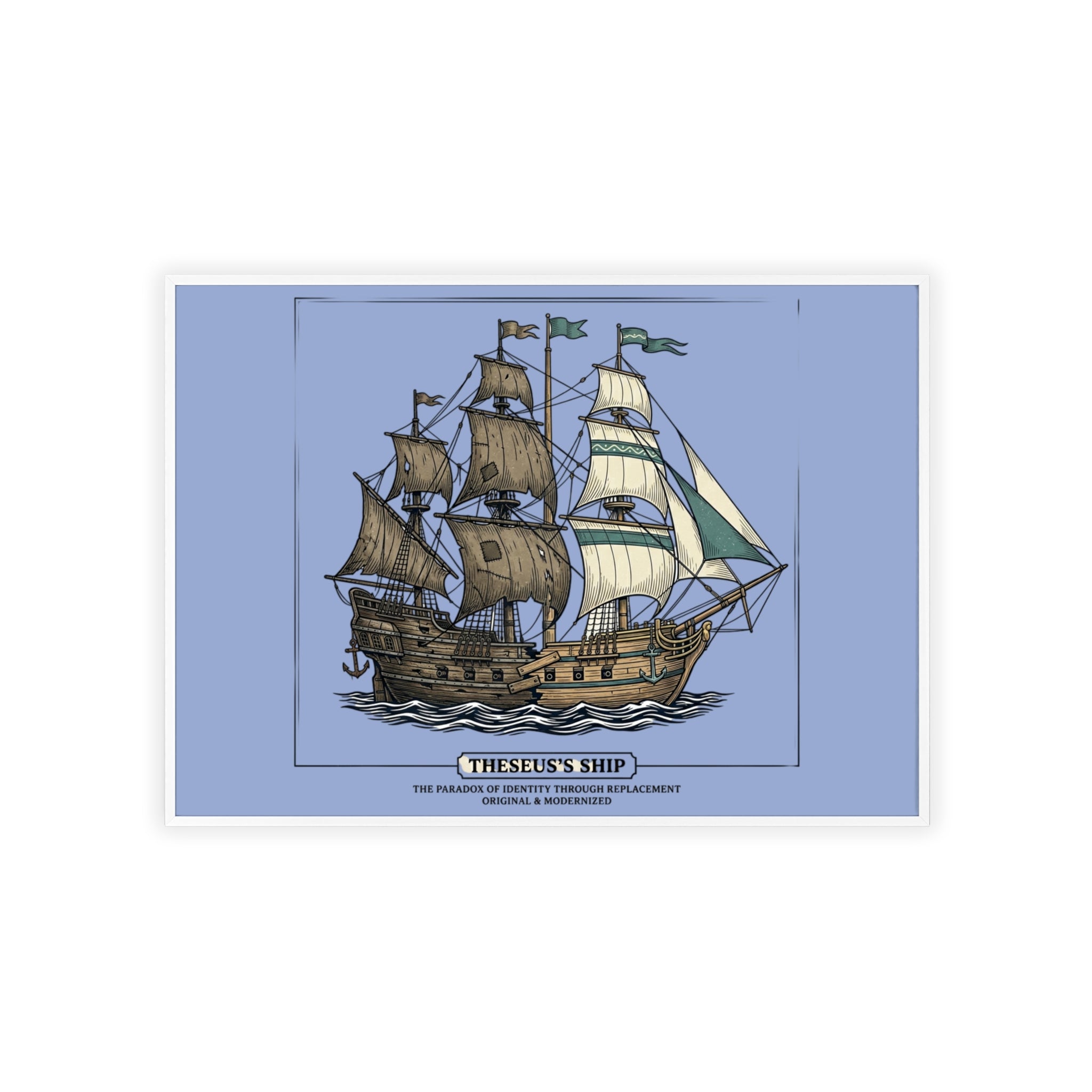 Theseus' Ship Philosophy Poster with Wooden Frame
