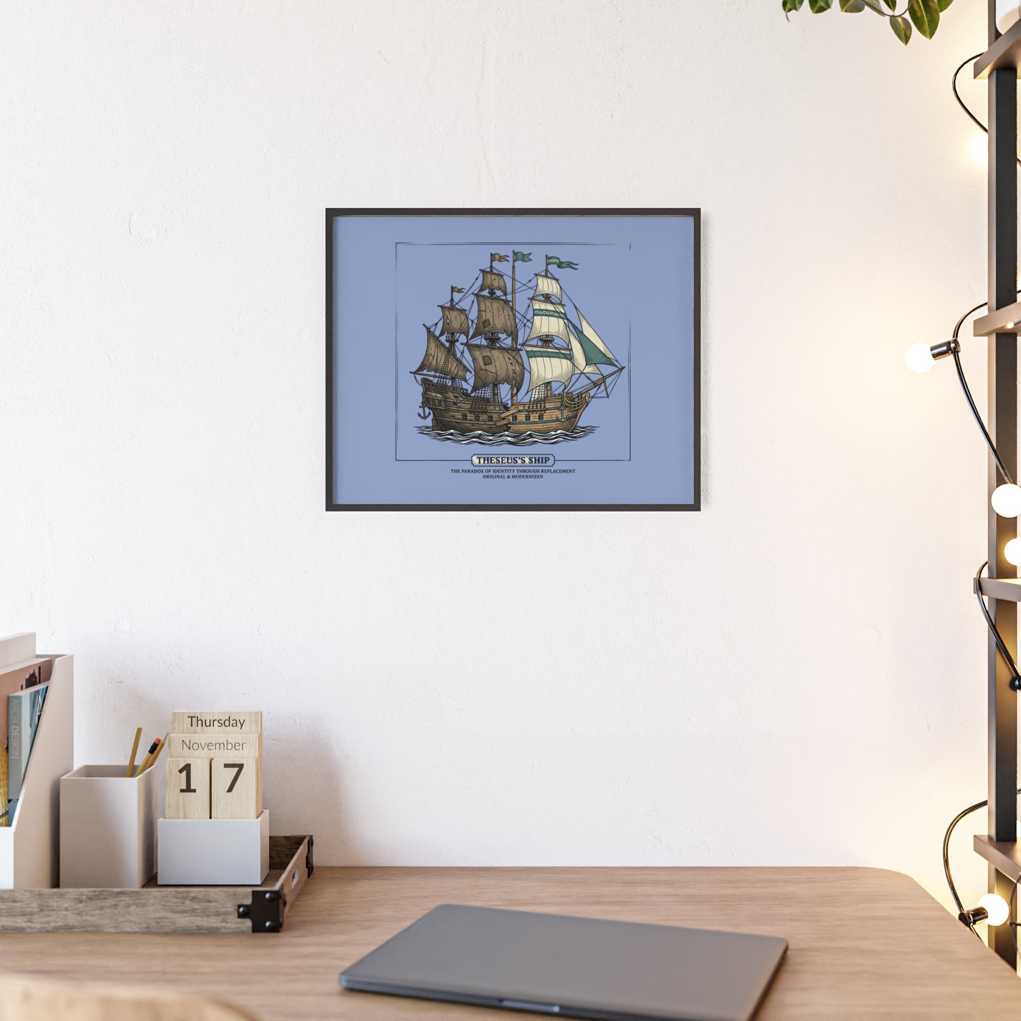 Theseus' Ship Philosophy Poster with Wooden Frame