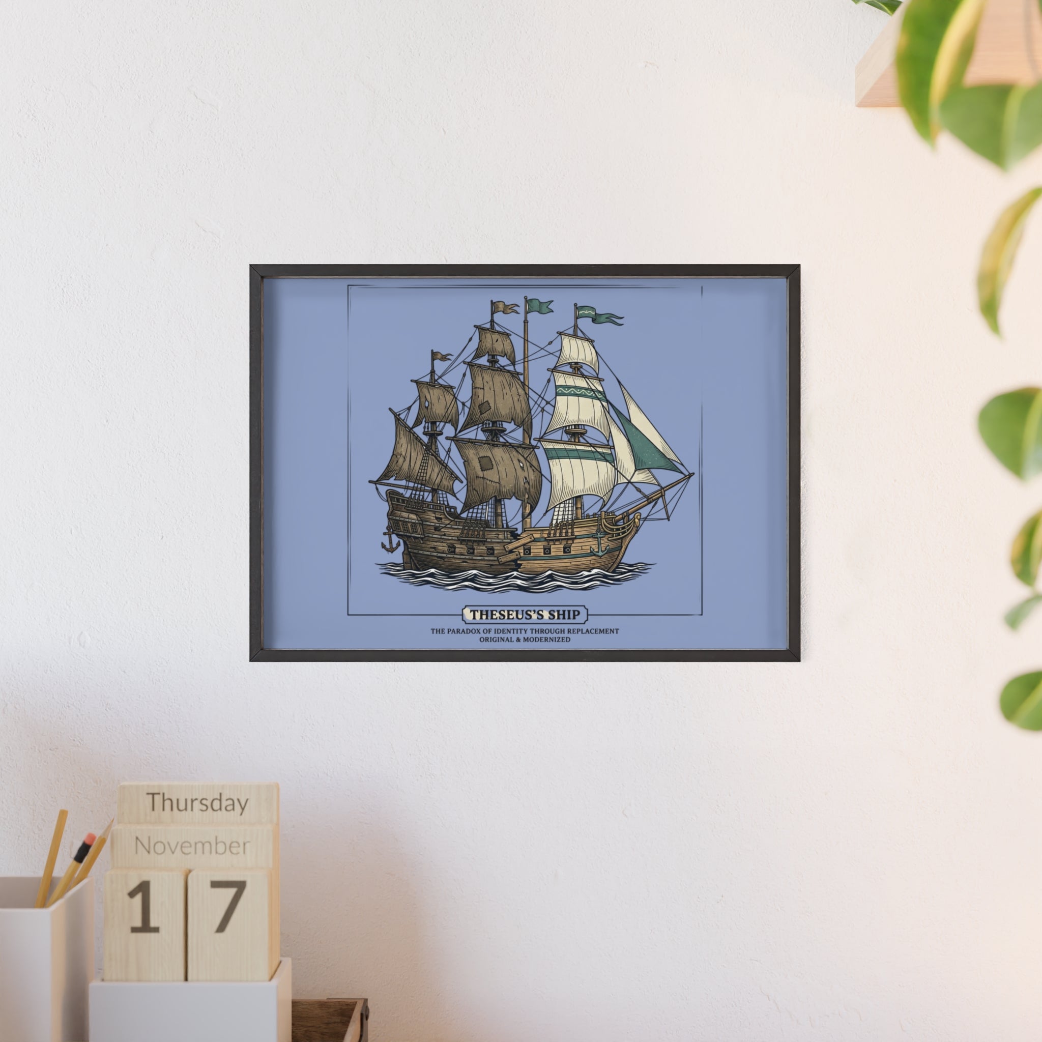 Theseus' Ship Philosophy Poster with Wooden Frame